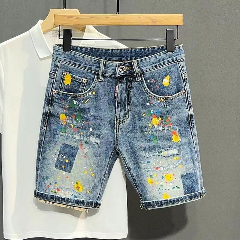 Mens Fashion Denim - Jean court homme pantalon Graffiti mince