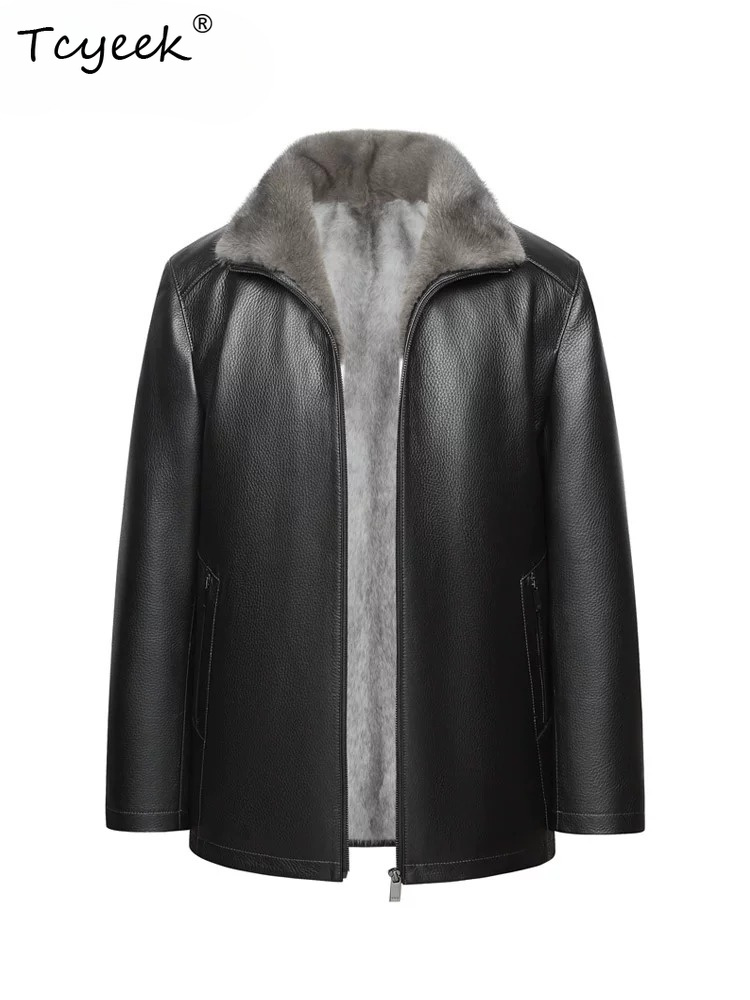 Men'S Fashion Leather Jacket - Veste en cuir véritable de cerf