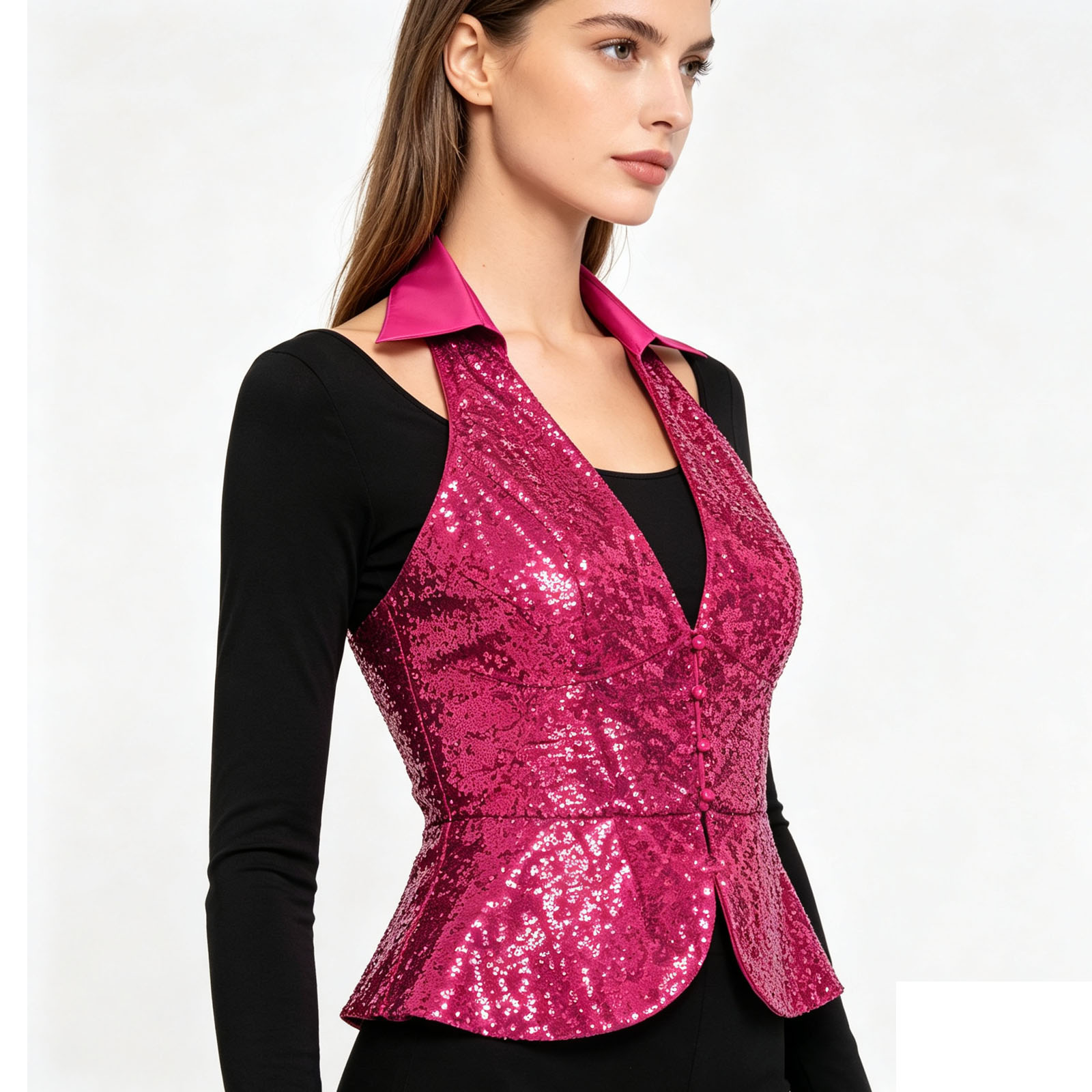 Formal Waistcoat Vest - Gilet à paillettes scintillantes pour femmes,