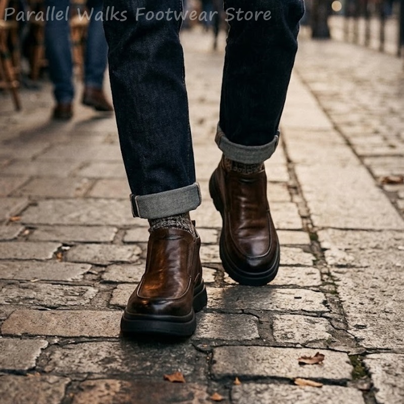 Men Fashion Vintage - Bottines Chelsea épaisses pour hommes, style