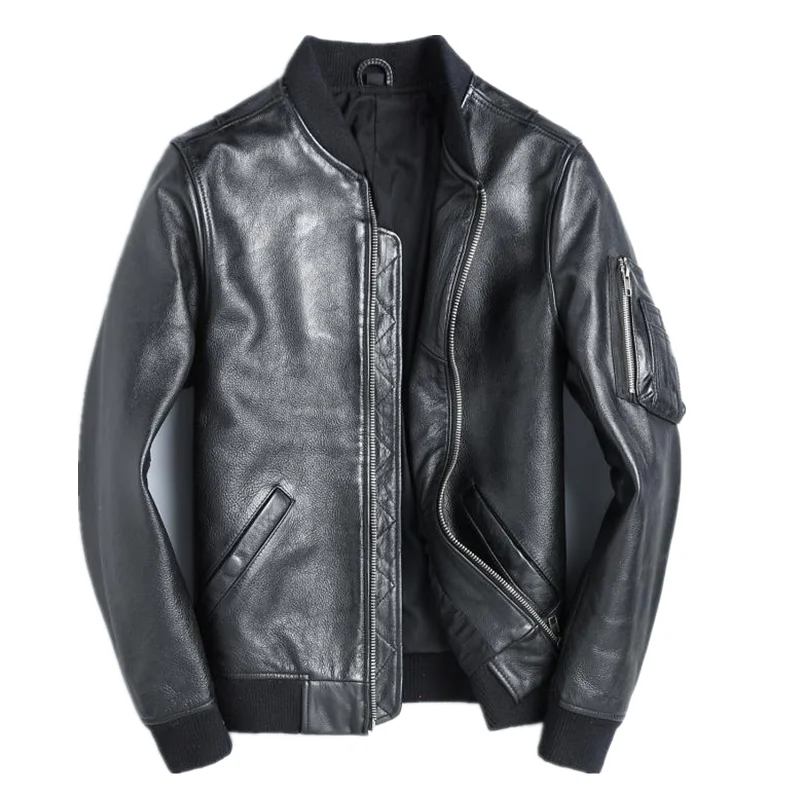 Men'S Fashion Leather Jacket - YR-Blouson aviateur en cuir de l'armée