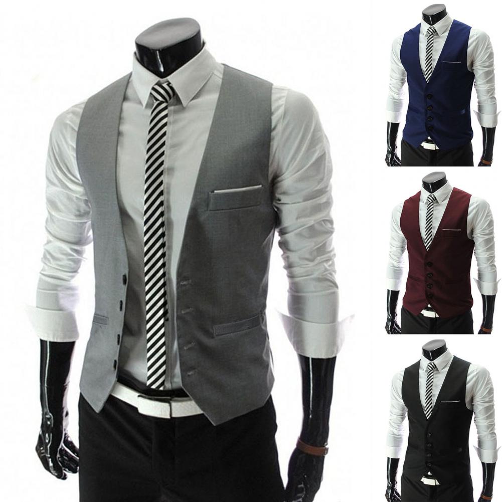Formal Waistcoat Vest - Hommes Gilet simple boutonnage costume Gilet