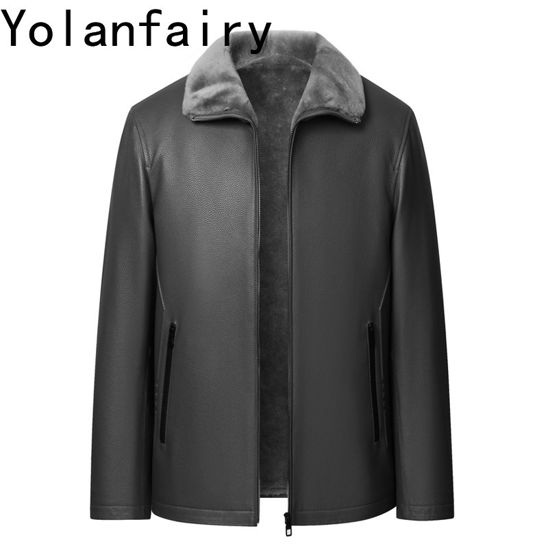 Men'S Fashion Leather Jacket - YOLANFAIRY Veste en cuir véritable de