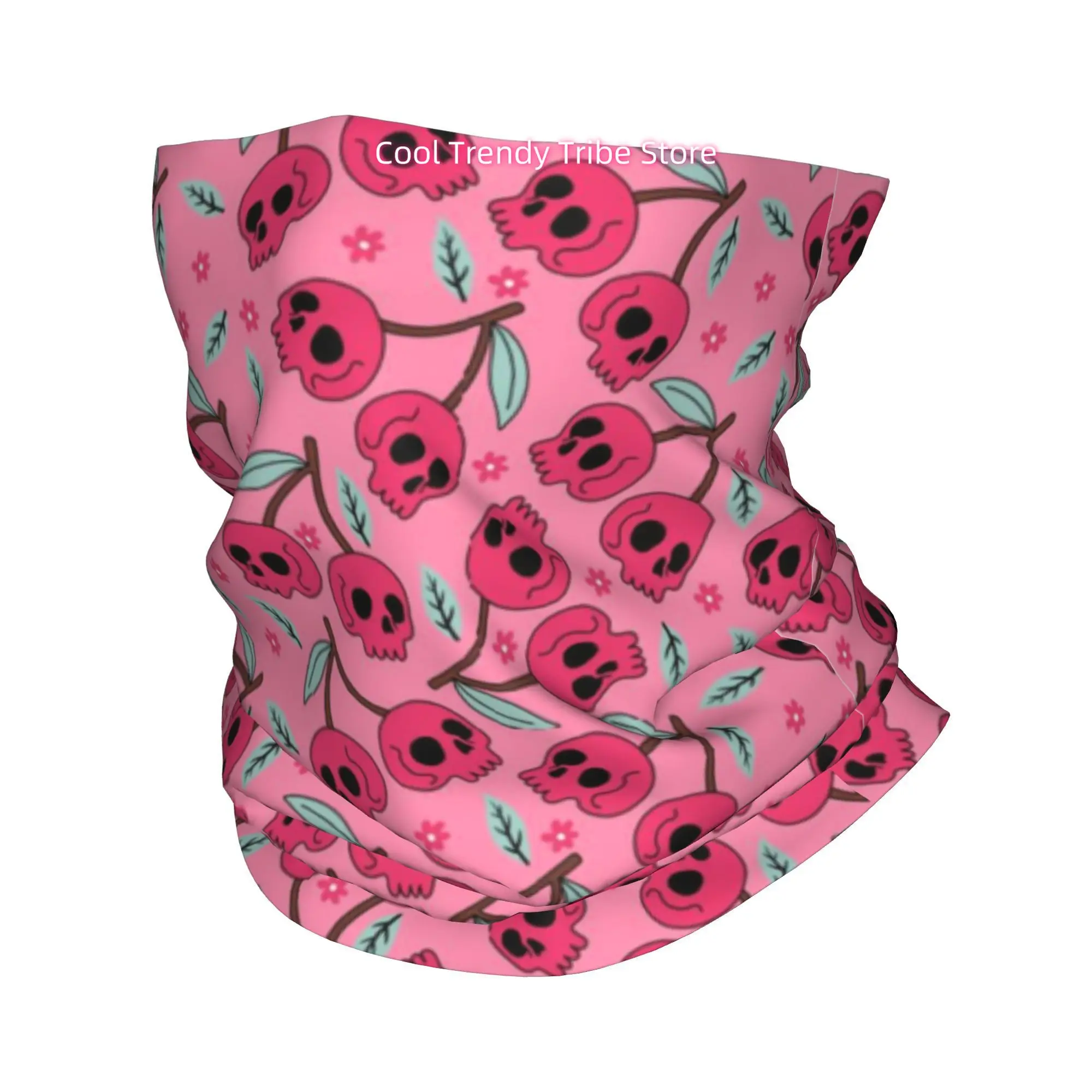 Men'S Fashion Head Scarf - Bandana Foulard Rose Crâne Cerise Style