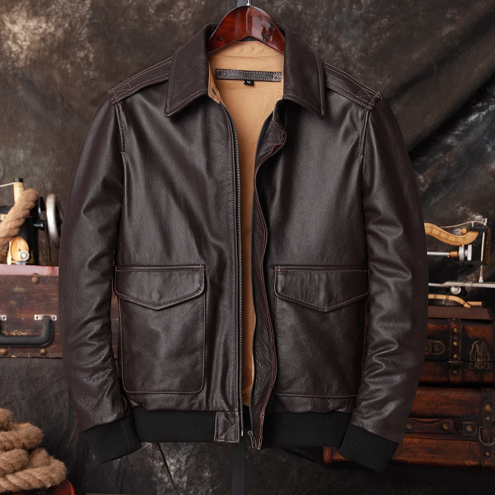 Men'S Fashion Leather Jacket - Blouson aviateur A2 en cuir véritable