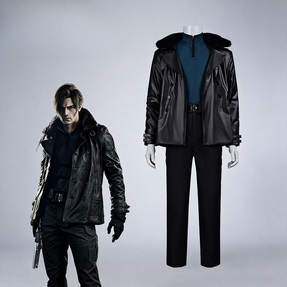 Men'S Fashion Leather Jacket - Costume de cosplay Leon Kennedy Re9