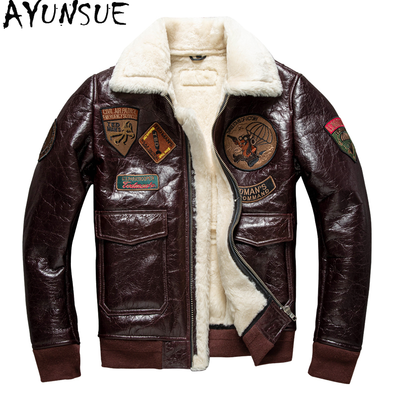 Men'S Fashion Leather Jacket - AYUNSUE-Blouson aviateur en cuir épaissi pour