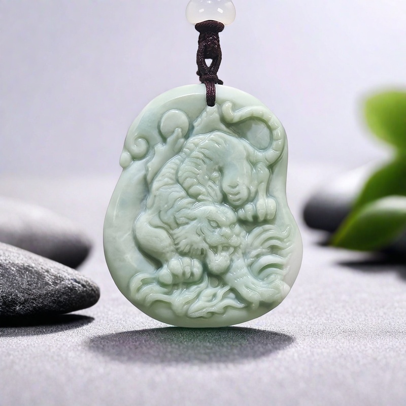 Men Fashion Vintage - Collier pendentif tigre vert naturel pour