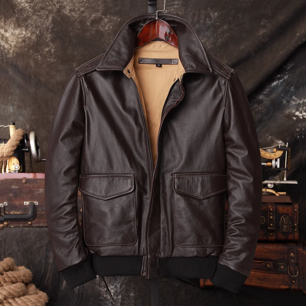 Blouson aviateur A2 en cuir vé - Men'S Fashion Leather Jacket avis et prix