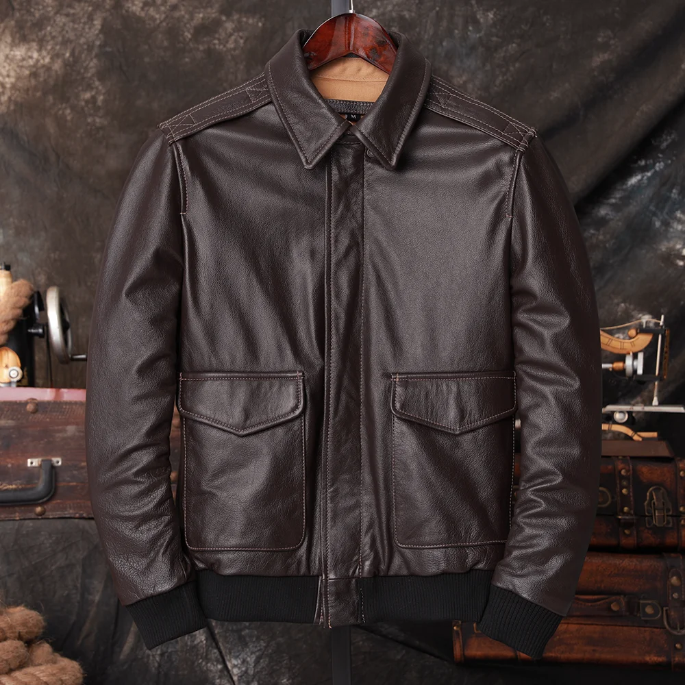 Blouson aviateur A2 en cuir vé - Men'S Fashion Leather Jacket avis et prix