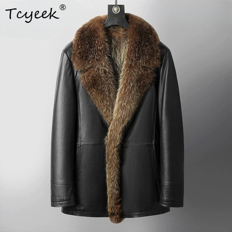 Manteau en véritable fourrure  - Men'S Fashion Leather Jacket avis et prix