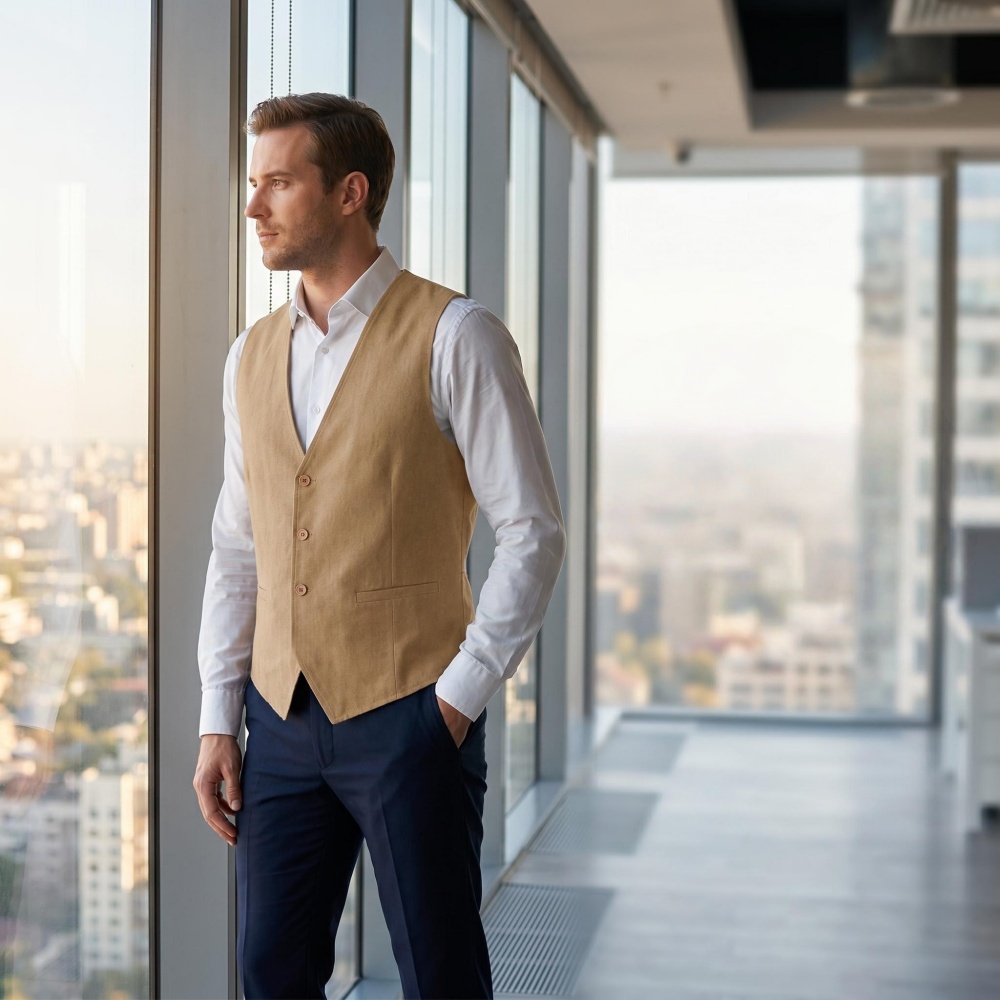 Gilet en lin pour homme à col  - Formal Waistcoat Vest avis et prix